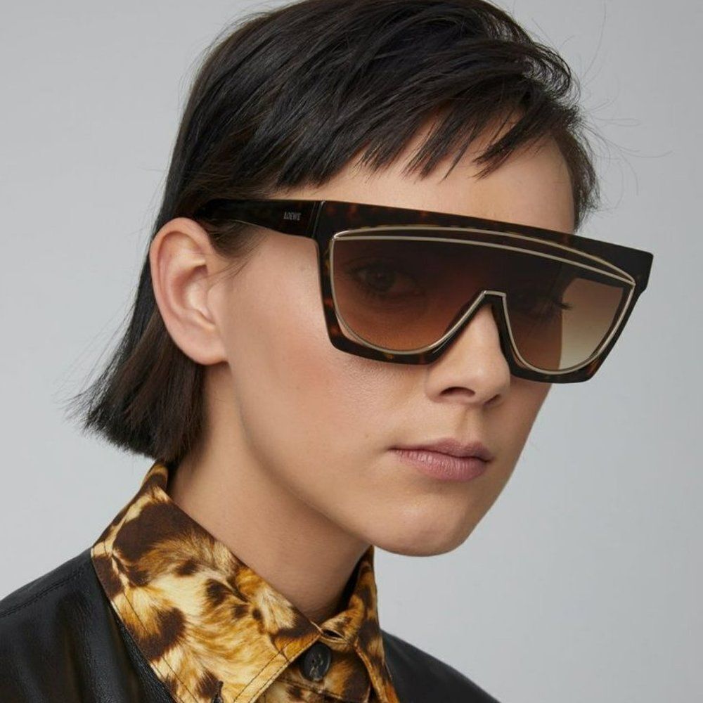NEW Loewe LW40012F FILIPA MASK 52F Shiny Havana Brown Shield Women Sunglasses